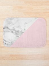 Marble + Pink Pastel Color. Classic Geometry. Bath Mat