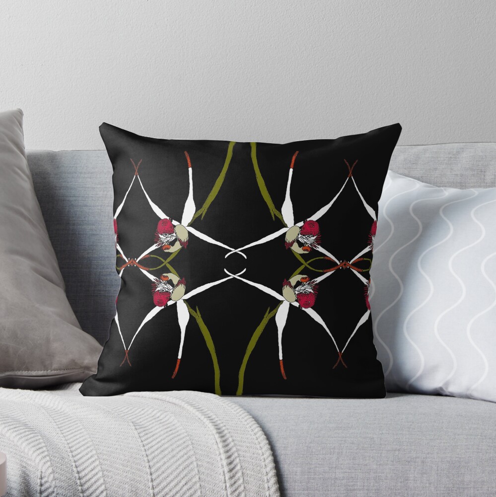 Exotic Native Orchid Mirror Design Throw Pillow