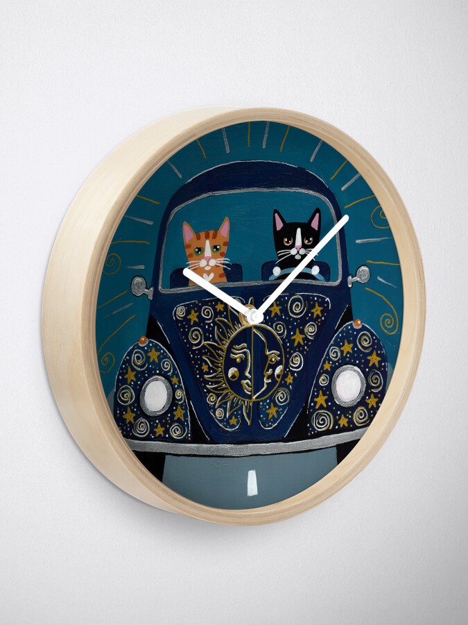Alternate view of Sun and Stars and Moon Road Trip Cats Clock