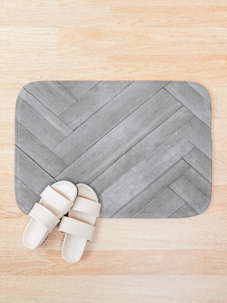 "Light Grey Wood Herringbone Planks" Bath Mat by VintageStyle Redbubble