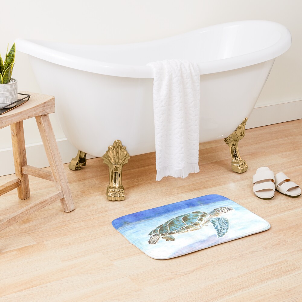 Sea turtle underwater Bath Mat