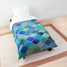 Kobaltblau, Aqua & Gold Dekorative marokkanische Fliesenmuster Tagesdecke