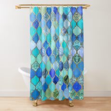 Cobalt Blue, Aqua & Gold Decorative Moroccan Tile Pattern Shower Curtain