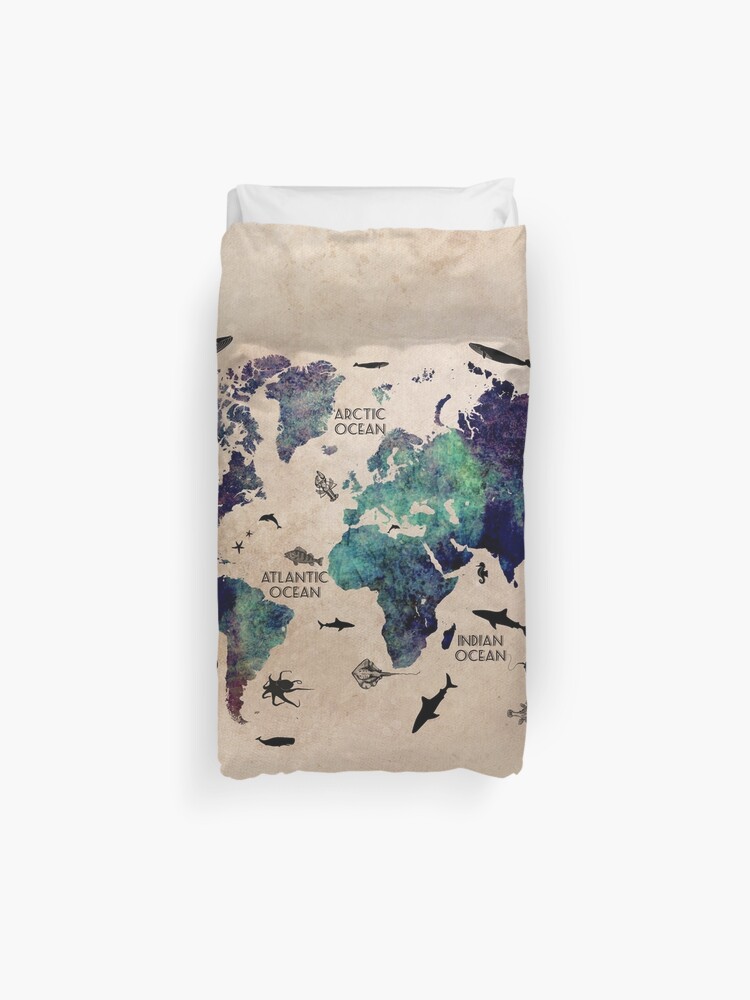 World Map Oceans Map Worldmap Duvet Cover By Jbjart Redbubble