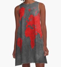 World map black and red A-Line Dress
