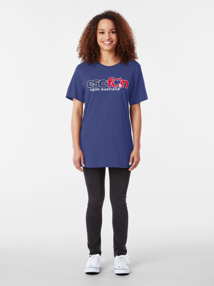 Alternate view of ESCFAN -OGAE Australia Logo (White) Slim Fit T-Shirt