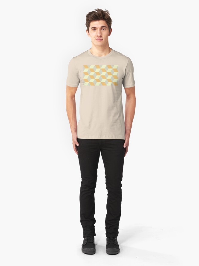 Alternate view of Geometric Pattern: 3D Cube: Tan/Orange Slim Fit T-Shirt