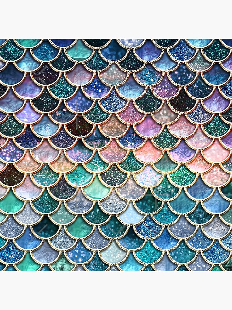 Teal, Silver and Pink Sparkle Faux Glitter Mermaid Scales by UtArt