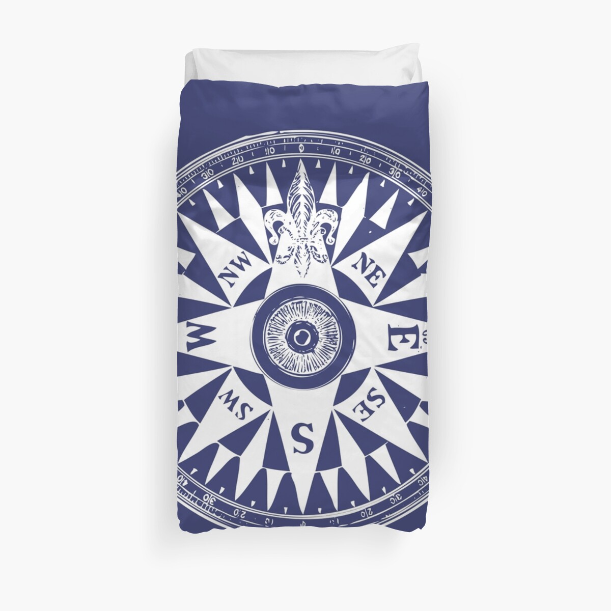 Nautical Compass Vintage Compass Navy Blue And White Duvet