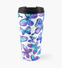 Watercolor Fruit Patterned Butterflies - aqua and sapphire Travel Mug