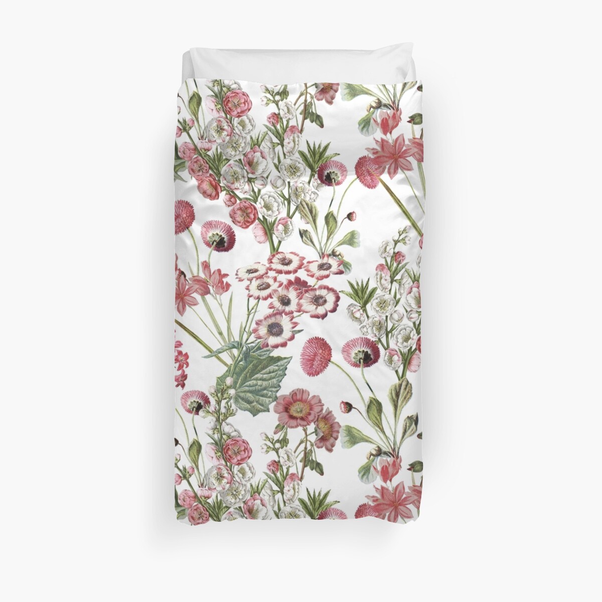 Pink And White Vintage Summer Flowers Pattern Duvet Cover By