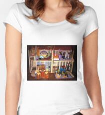 DOLLS IN DOLL HOUSE PICTURE and OR CARD,KIDS TRAVELS MUGS,DOLLS DOLL HOUSE DECORATIVE PILLOW AND OR TOTE BAG Women's Fitted Scoop T-Shirt