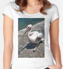 Pelican of Mykonos Island Petros the Pelican-JOURNAL,PILLOW,TOTE BAG,ECT. Women's Fitted Scoop T-Shirt