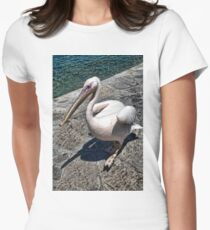 Pelican of Mykonos Island Petros the Pelican-JOURNAL,PILLOW,TOTE BAG,ECT. Women's Fitted T-Shirt
