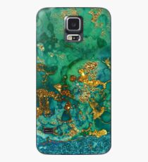 Funkelnder Goldfunkeln auf grünem und blauem Marmor Hülle & Klebefolie für Samsung Galaxy