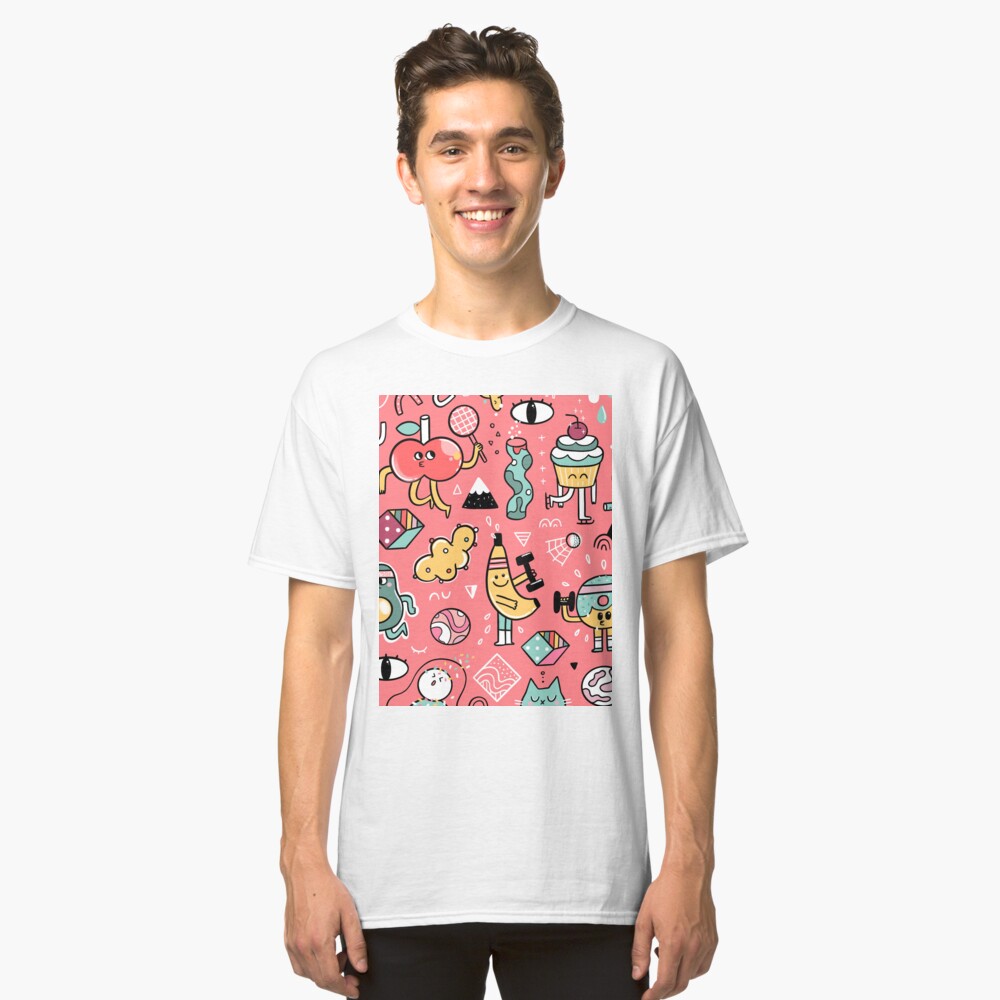 Funny crazy avocado, banana, ice cream, apple, cat, cupcake. Fitness food. Classic T-Shirt