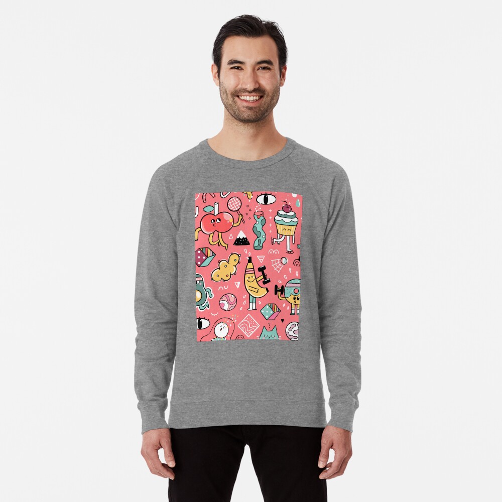 Funny crazy avocado, banana, ice cream, apple, cat, cupcake. Fitness food. Lightweight Sweatshirt