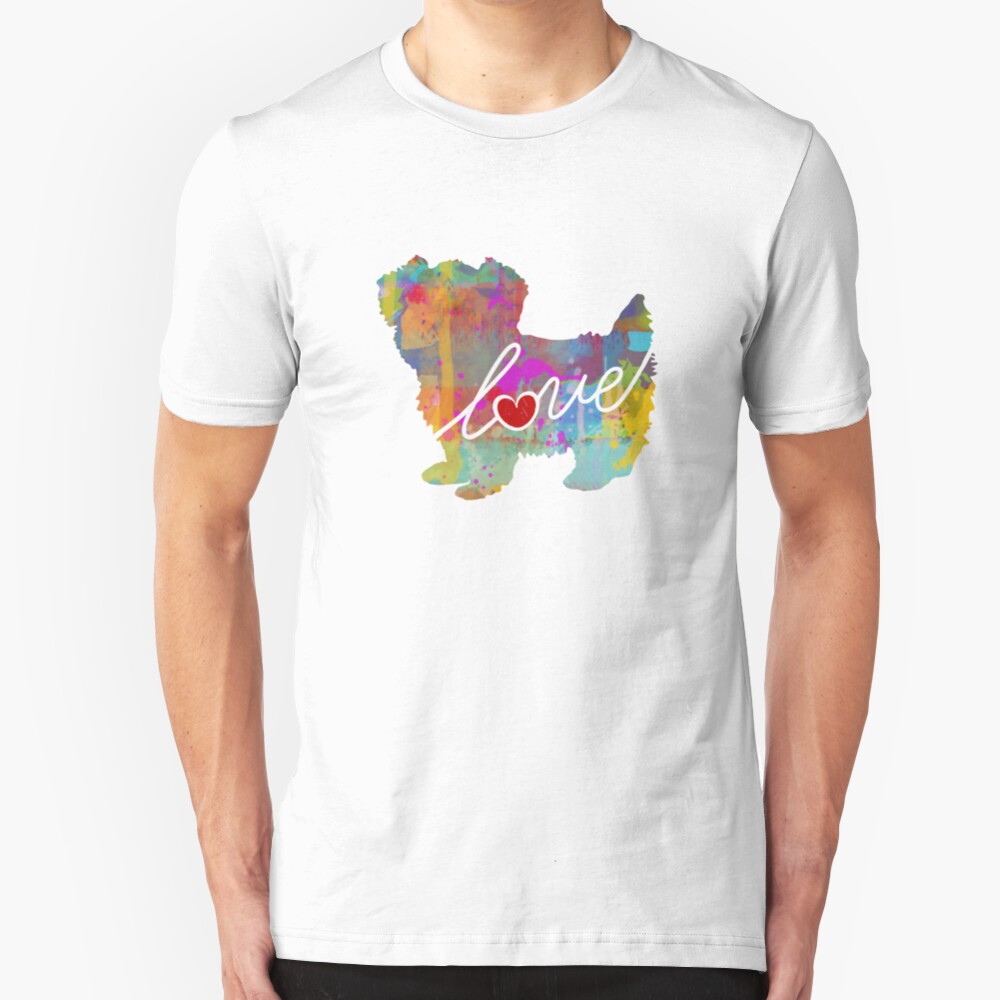 Morkie - Maltese / Yorkie Love - A Bright and Colorful Watercolor Style Gift Slim Fit T-Shirt