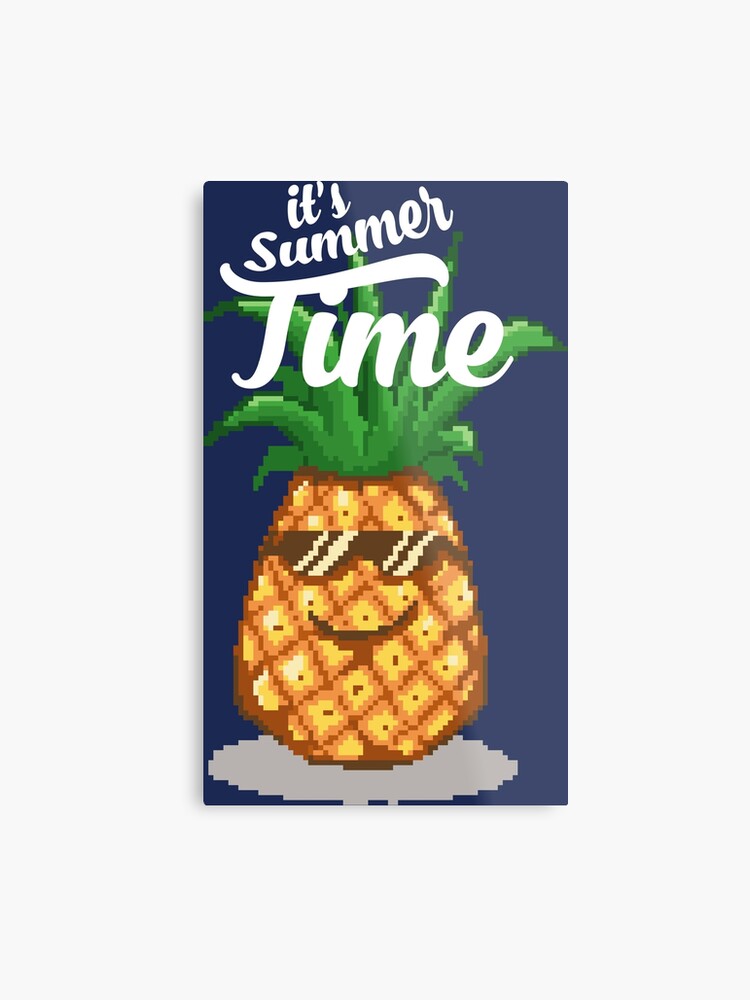 Summer Time Pineapple Pixel Art Metal Print