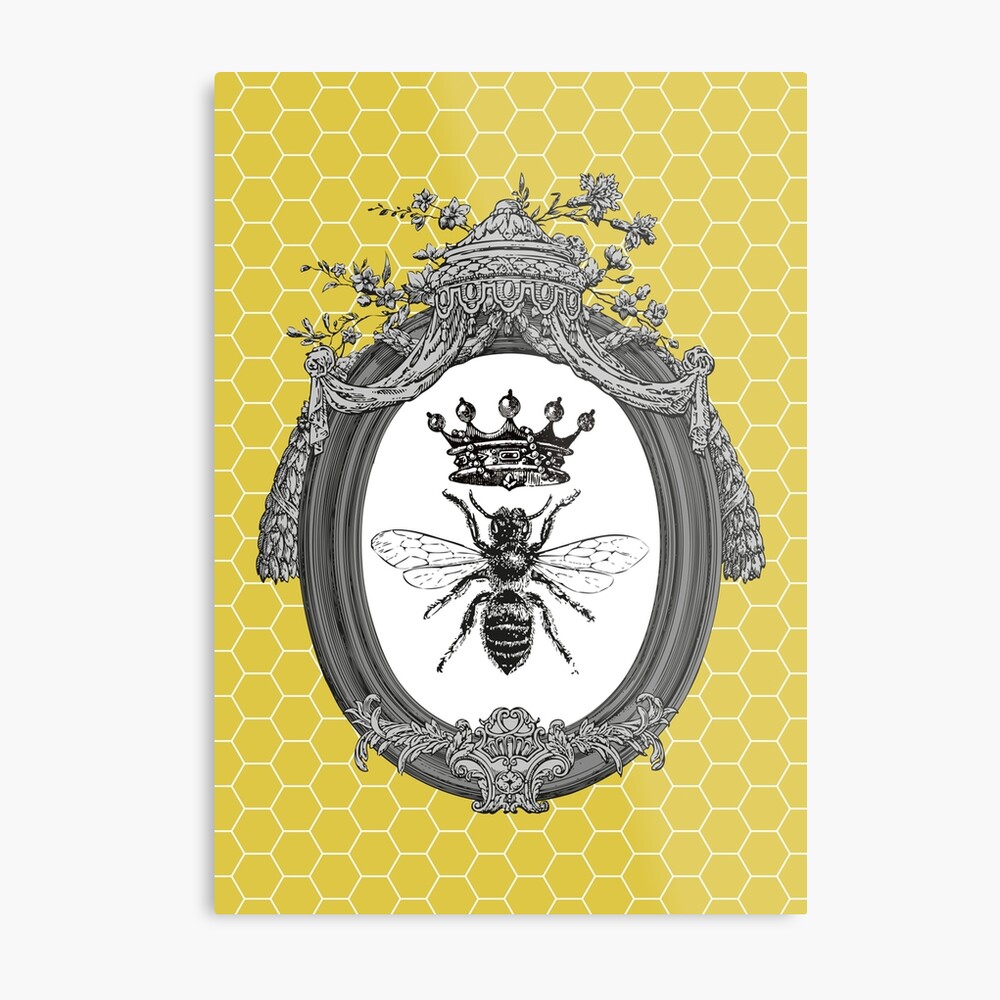 Queen Bee | Vintage Honey Bees | Honeycomb Patterns | Metal Print