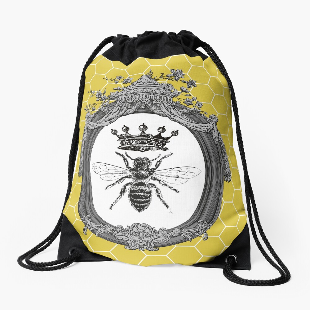 Queen Bee | Vintage Honey Bees | Honeycomb Patterns | Drawstring Bag