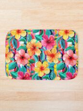 OTT Maximalist Hawaiian Hibiscus Floral with Stripes Bath Mat
