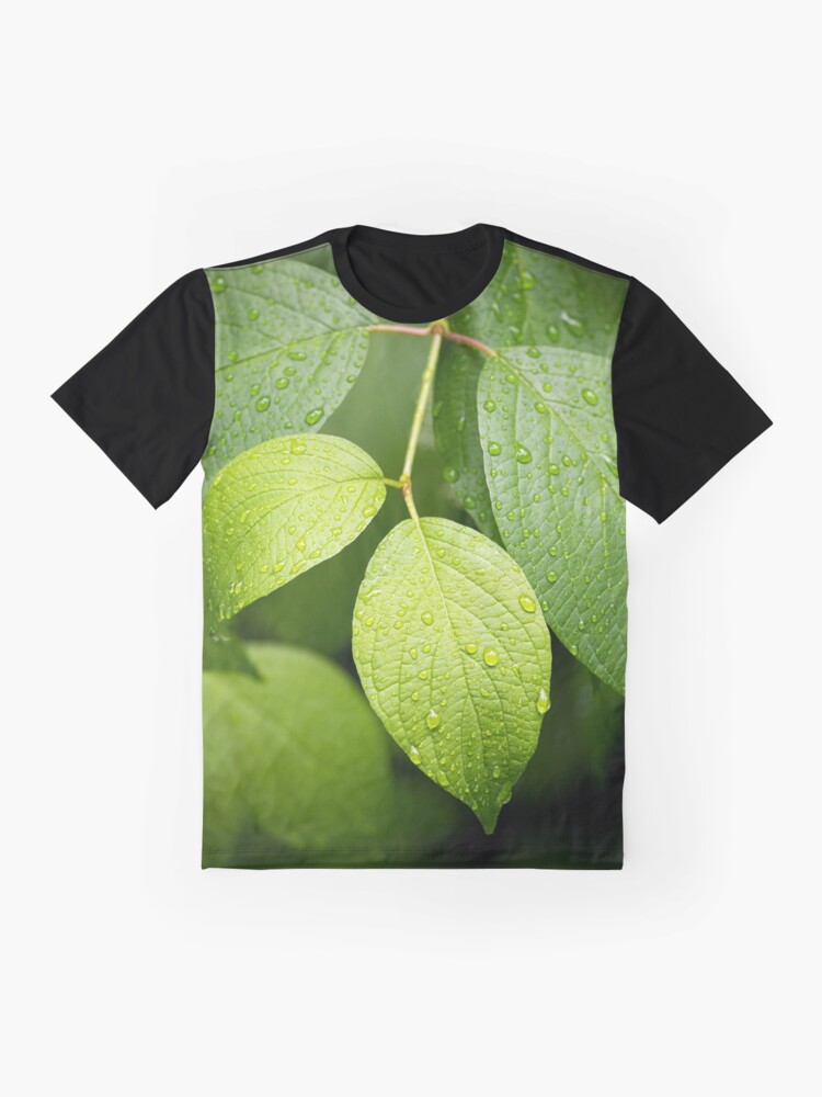 Alternate view of Water drops on green leaves after rain Graphic T-Shirt