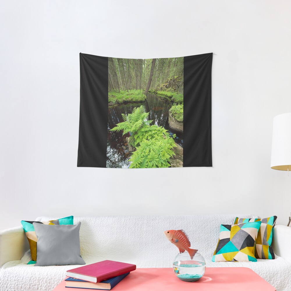 Fern in the forest creek landscape Tapestry