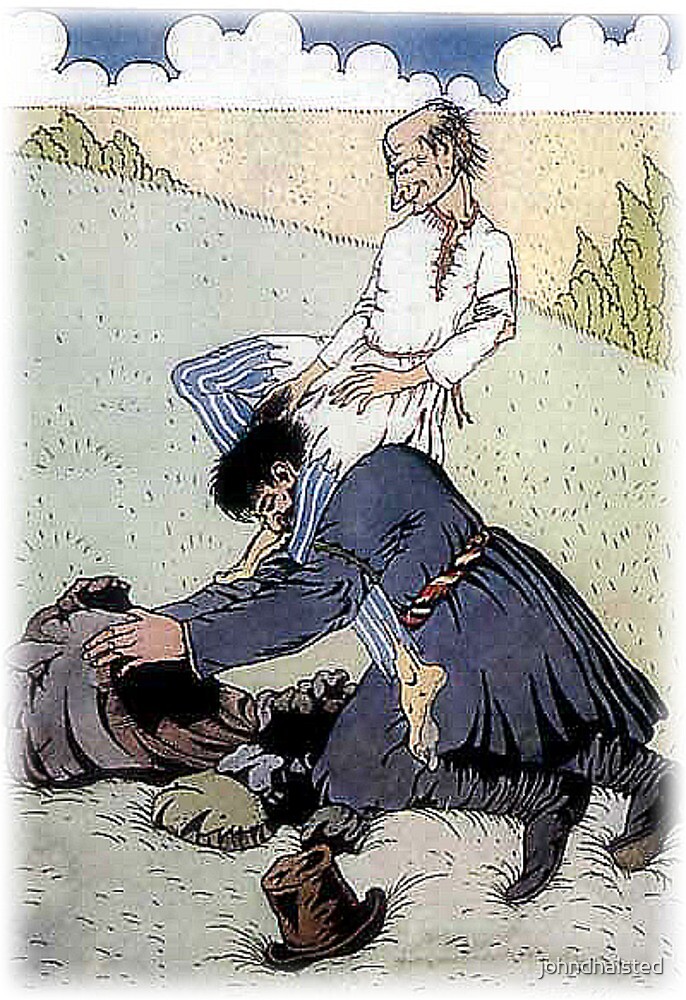 OLD MISERY SEATED HIMSELF FIRMLY ON HIS SHOULDERS from “Old Peter’s Russian Tales” by johndhalsted
