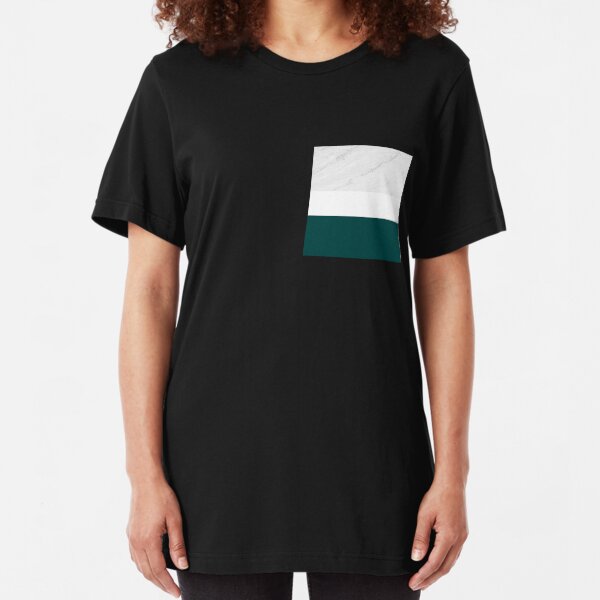 MARBLE TEAL WHITE COLOR BLOCK MODERN GEOMETRY Slim Fit T-Shirt