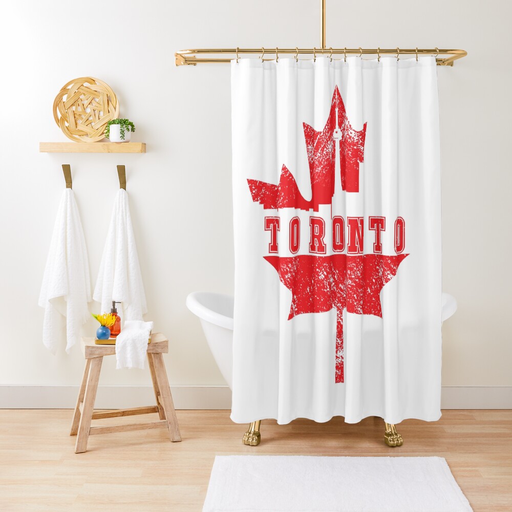 "Toronto Canada Skyline Silhouette Maple Leaf" Shower Curtain by