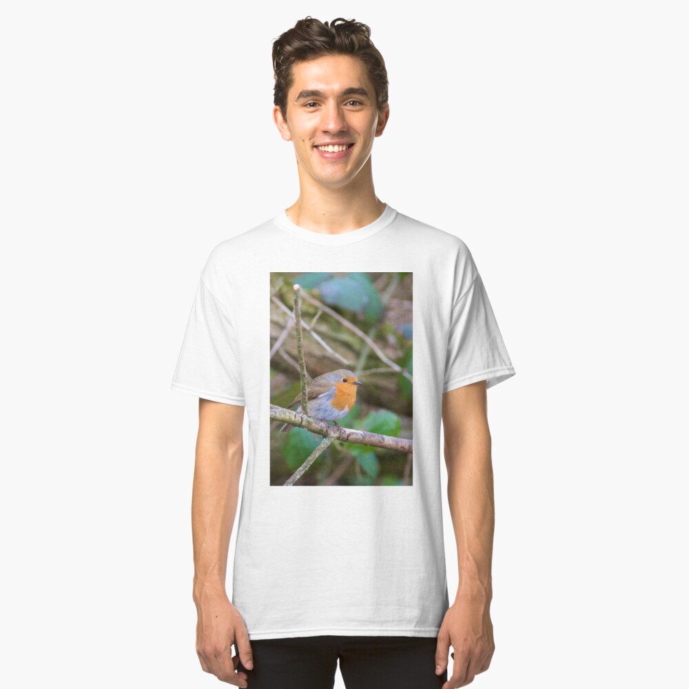 Robin (Erithacus Rubecula) Perched in Woodland Classic T-Shirt