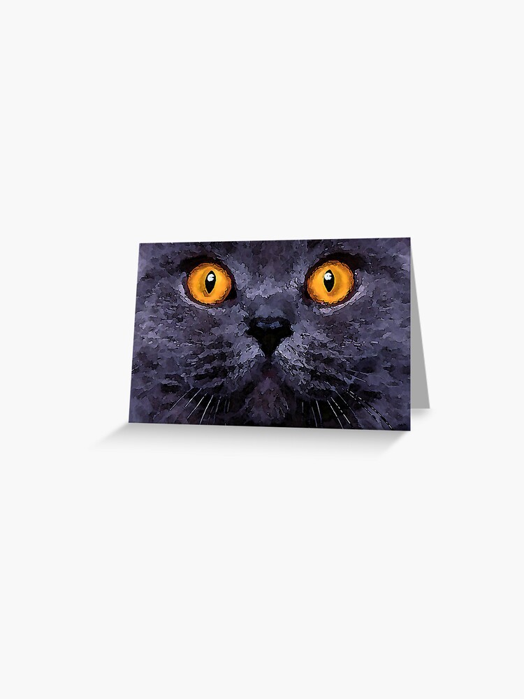 Watercolor Grey Cat With Orange Eyes Greeting Card By Spiderplex