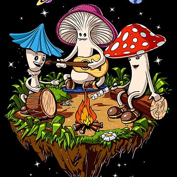 Hippie Magic Mushroom Cat Forest Cottagecore Sticker - Psychonautica