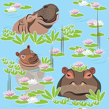 Artwork thumbnail, Hippos in Water Lillies by CreativeContour