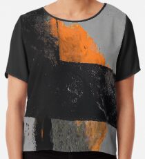 Minimal Orange on Black Chiffon Top