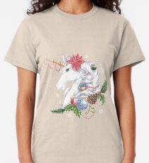 Christmas Unicorn Snow Background Classic T-Shirt