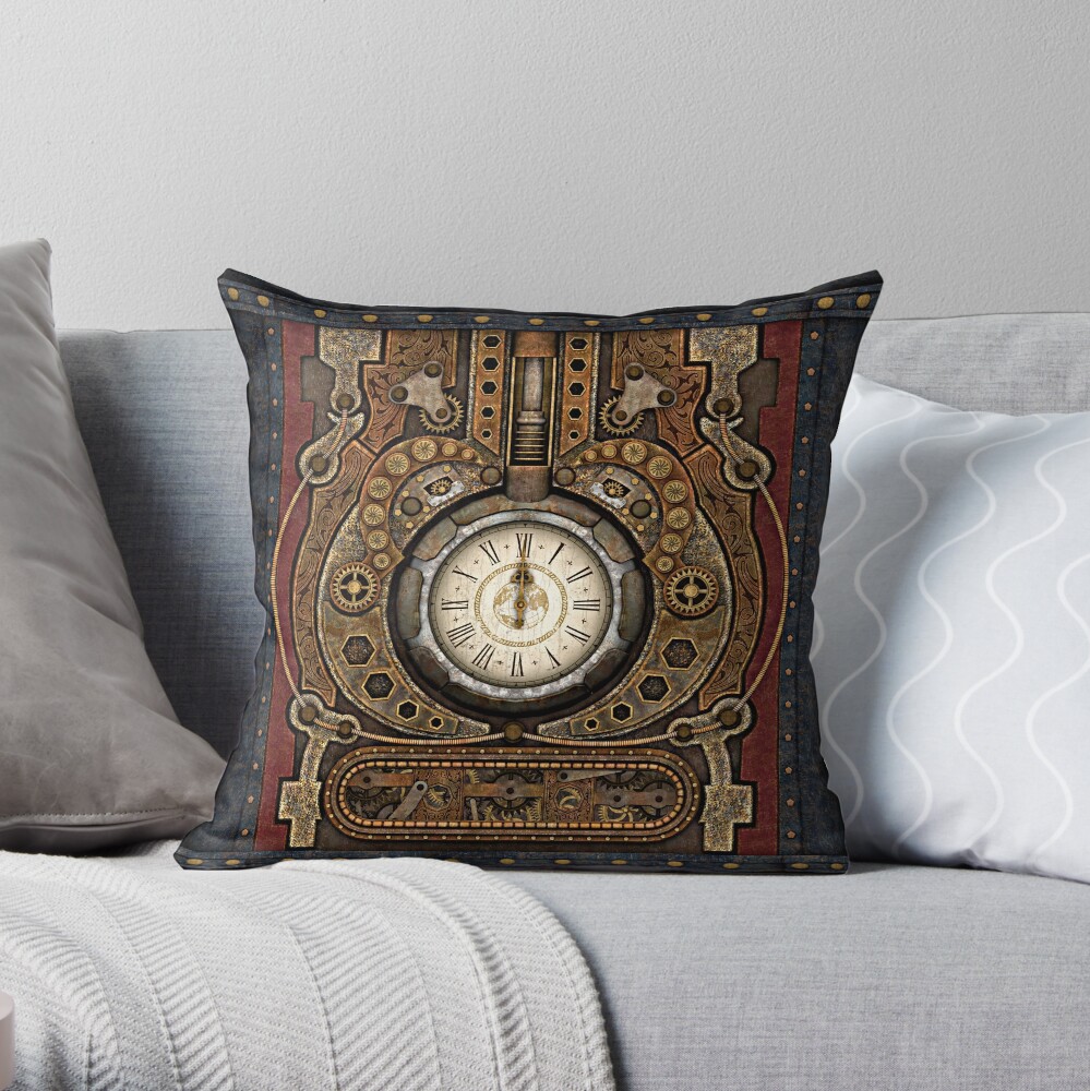 Steampunk Vintage Time Machine Throw Pillow