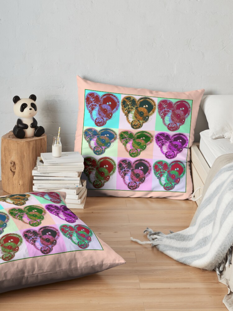 Alternate view of Steampunk 'Pop-Heart' Pop Art Floor Pillow