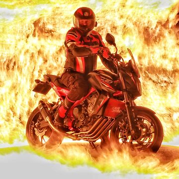 Artwork thumbnail, Motorbike and rider on flames by hartrockets