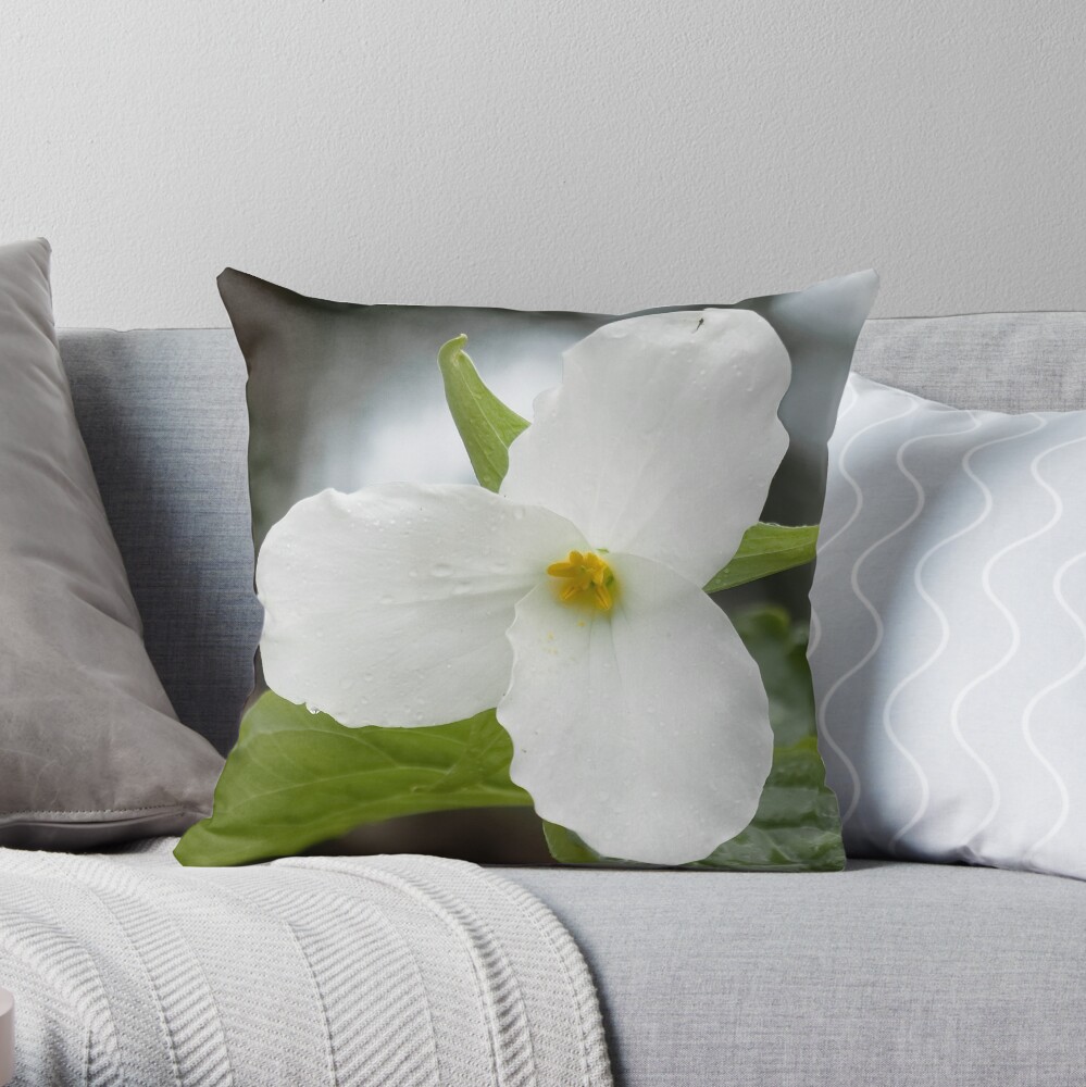 Trillium Flower Photo Square Throw Pillow