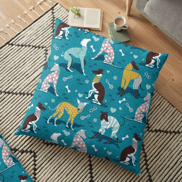 Greyhounds dogwalk // turquoise background Floor Pillow