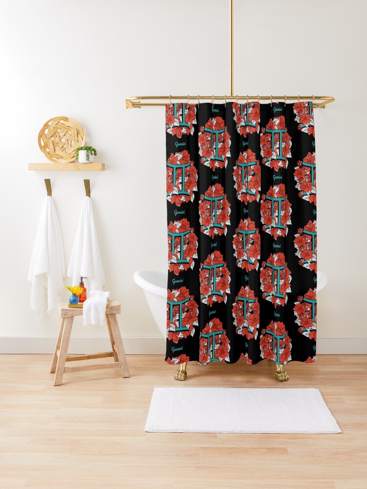 Floral Zodiac Sign Gemini Gift Women Men Shower Curtain By Teeleo