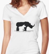 Save The Rhino (White Background) Women's Fitted V-Neck T-Shirt