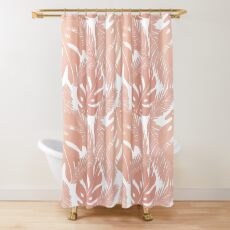 Rose Gold Tropical Leaf Monstera Pattern Shower Curtain