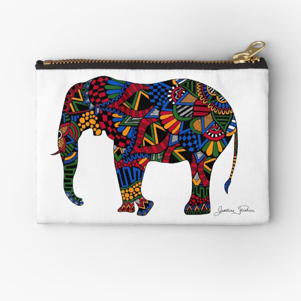 African Elephant Zentangle Zipper Pouch
