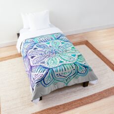 Iridescent Aqua and Purple Watercolor Mandala Comforter