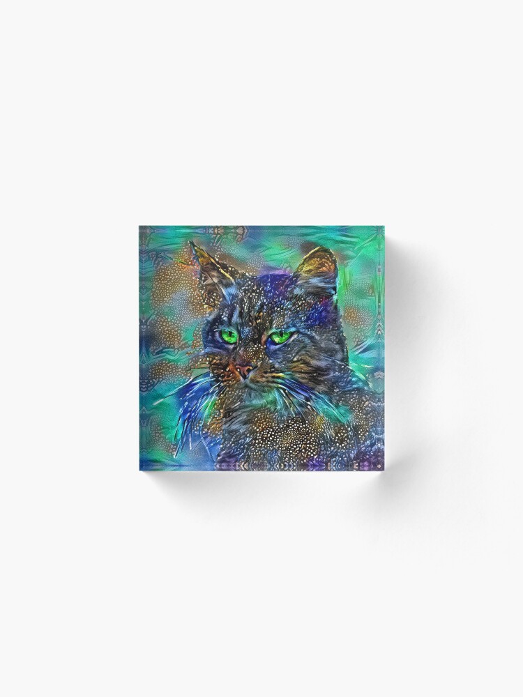 Alternate view of Artificial neural style Starry night wild cat Acrylic Block