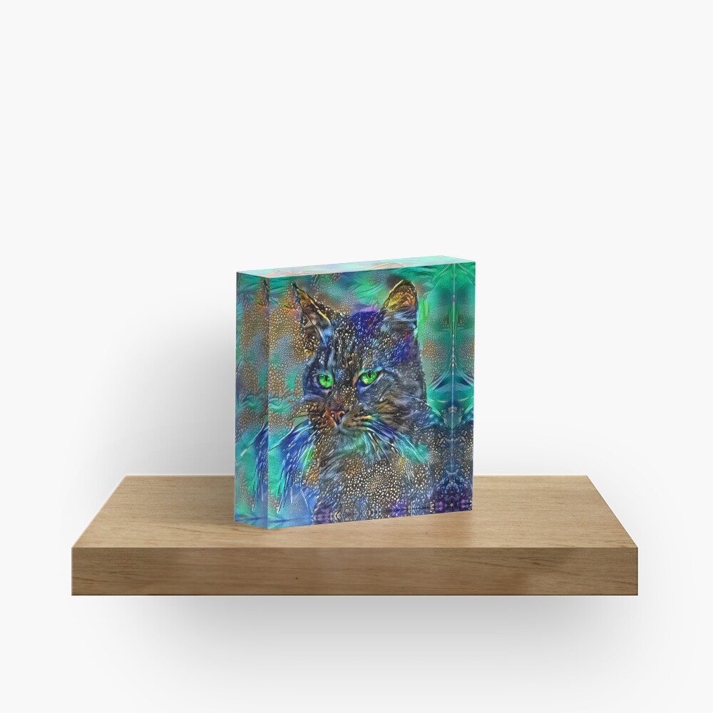 Artificial neural style Starry night wild cat Acrylic Block