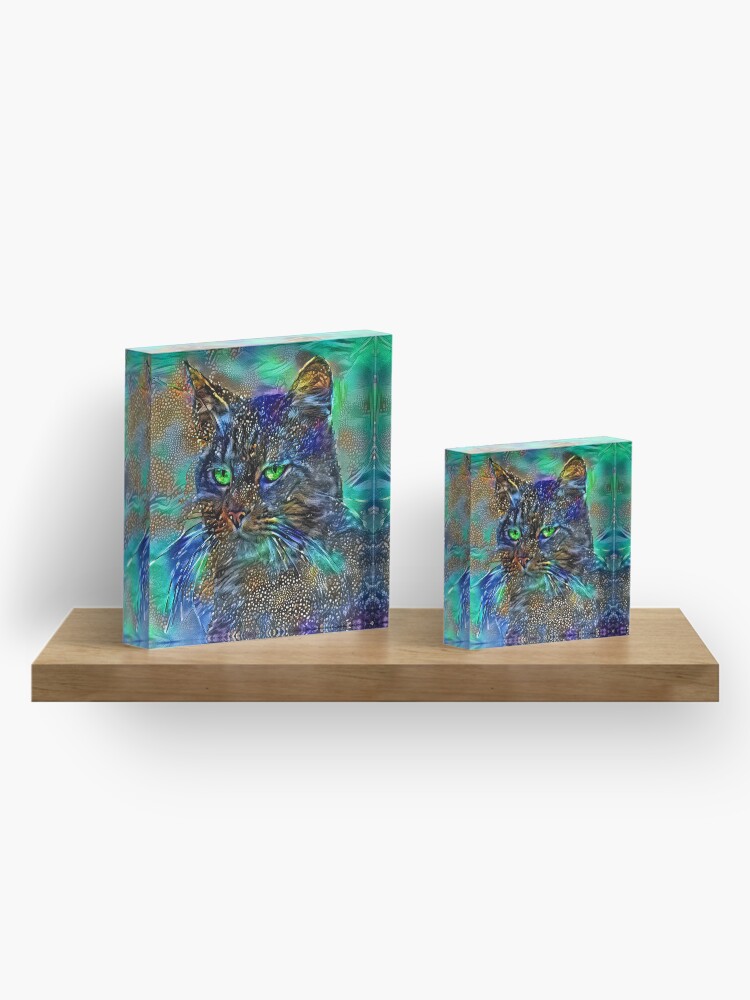 Alternate view of Artificial neural style Starry night wild cat Acrylic Block